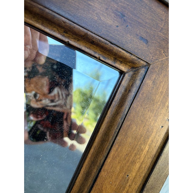 Large Vintage Mediterranean Beveled Wood & Gilt Metal Scrollwork Mirror For Sale - Image 14 of 17