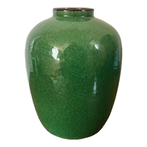 Antique Chinese Monochrome Green Porcelain Vase With Crackle Glaze