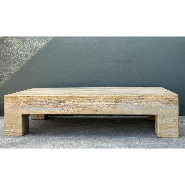 Mid-Century Modern Vintage Monumental Travertine Parsons Coffee Table For Sale - Image 3 of 13