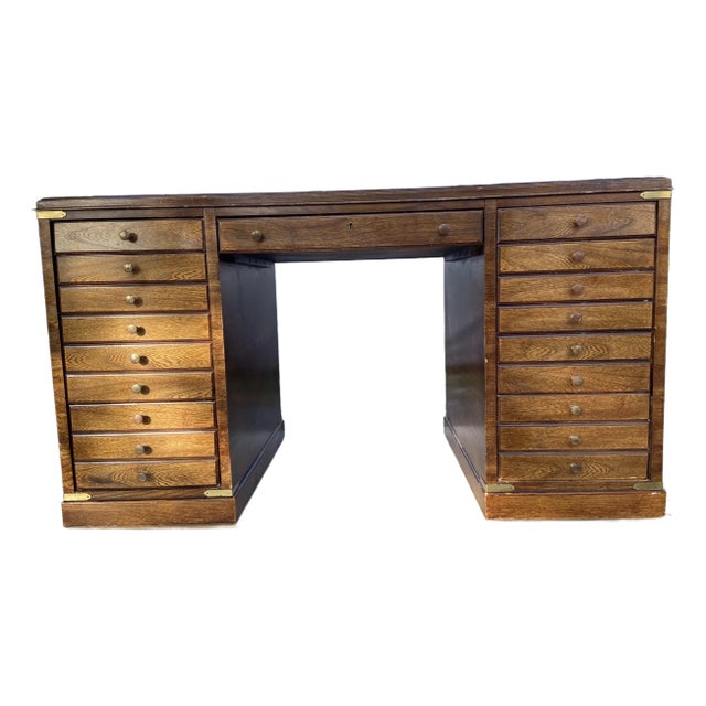 1970s Vintage Mid Century Modern Altavista Lane Printmaker’s Desk With Burl Wood Top For Sale
