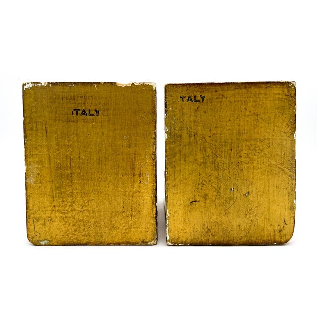 Pair of Vintage Italian Florentine Giltwood Bookends | Faux Book Spine Design - Mid- Century, Shabby Chic, Neoclassical, Library For Sale In Houston - Image 6 of 13