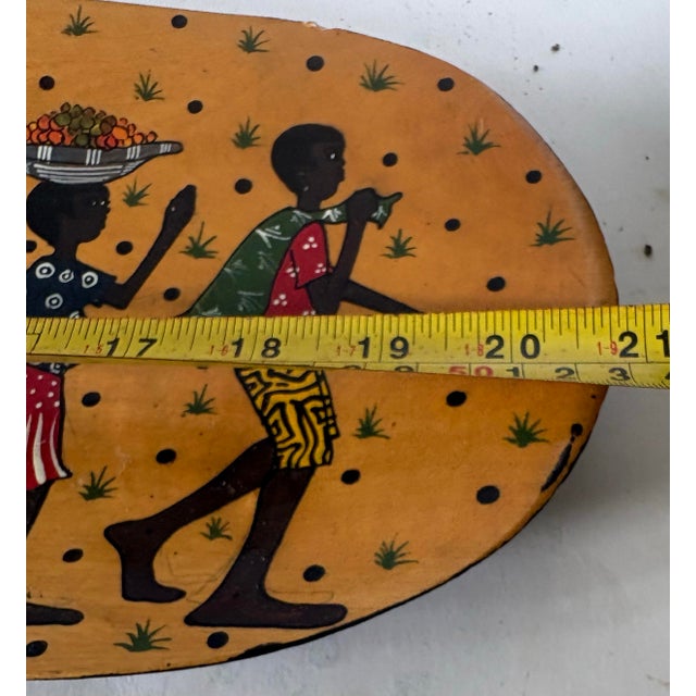 Vintage African Folk Art Hand-Painted Wooden Wall Panel Village Scene Decor For Sale In Indianapolis - Image 6 of 6