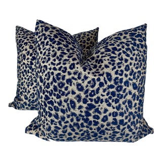 Kravet Cheetah Chenille in Navy 22" Pillows-A Pair For Sale