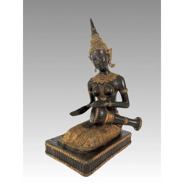 Mid 20th Century Vintage Thai Bronze & Gilt Female Figure, the Klong Yao Musician Statue / Sculpture For Sale - Image 5 of 13