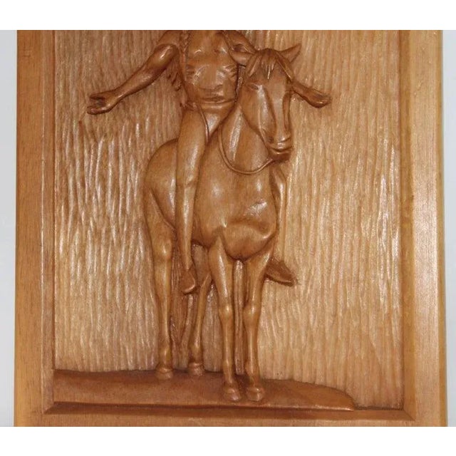 Hand Carved Native American Rider Plaque For Sale - Image 4 of 6