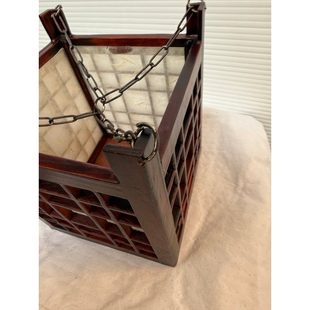 Paper Late 20th Century Japanese Rosewood Candle Lanterns, Pair For Sale - Image 7 of 12