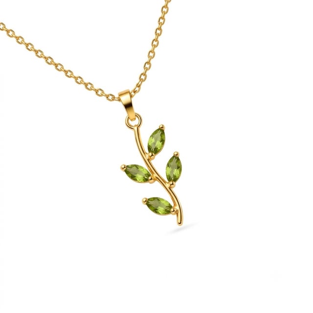 Celebrate growth and renewal with this charming green leaf vine pendant. Accented with natural Peridot gemstones cut into...