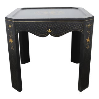Vintage Hand Painted Gold Chinoiseries Square Side Table For Sale