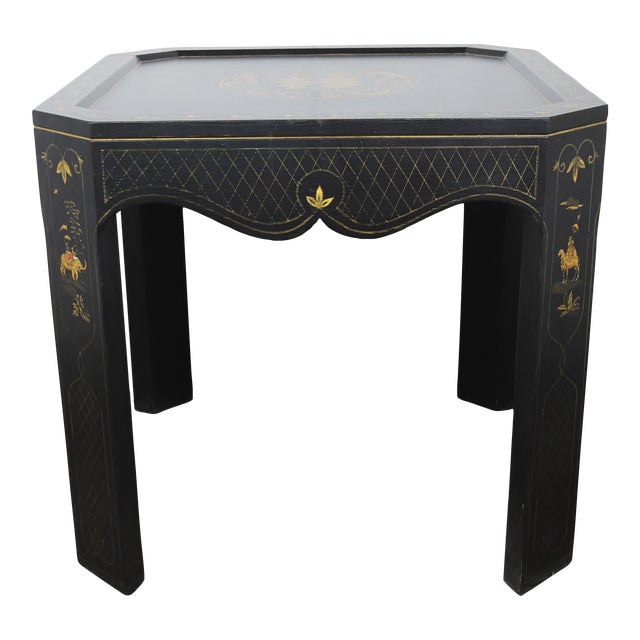 Vintage Hand Painted Gold Chinoiseries Square Side Table For Sale