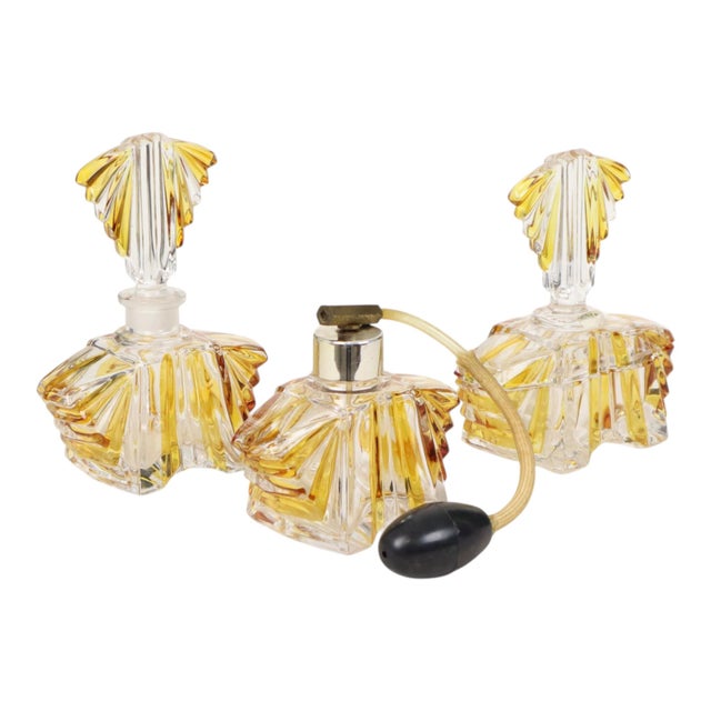 Art Deco Crystal Boudoir Perfume Bottles by Ernst Buder, 1950s, Set of 3 For Sale - Image 3 of 18