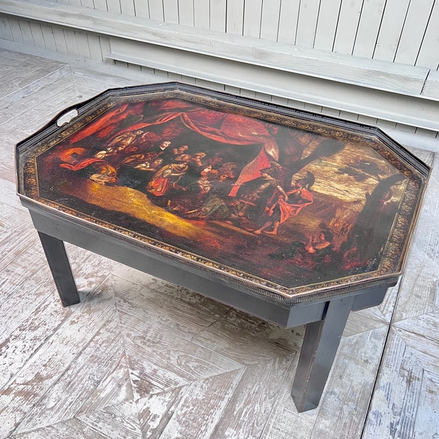 19th Century Octagonal Tole Tray Table with The Family of Darius Before Alexander the Great For Sale - Image 11 of 11