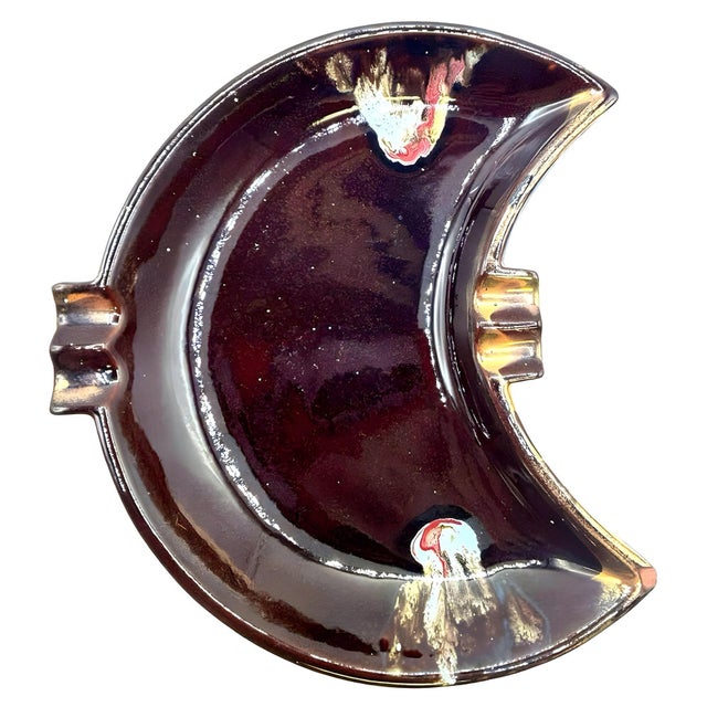 Mid Century Ceramic Crescent Shaped Glazed Ashtray Dish For Sale - Image 4 of 6