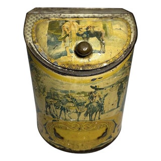 Antique Tin Litho General Store Canister: Spanish Mexico Theme For Sale
