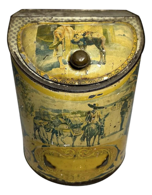 Antique Tin Litho General Store Canister: Spanish Mexico Theme