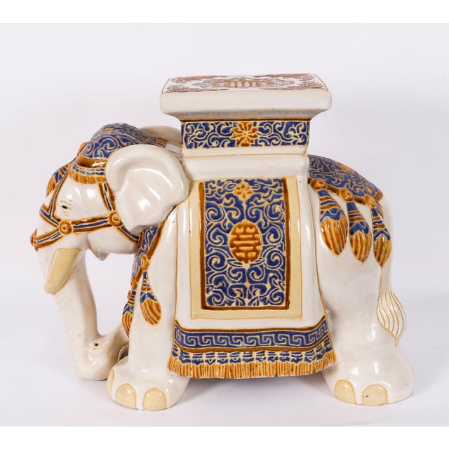 Vintage Glazed Pottery Elephant Garden Seat For Sale - Image 3 of 16