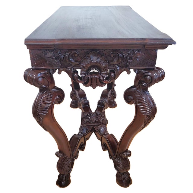 Wood Irish Style Sideboard Carved Mahogany North Wind Face Console Table For Sale - Image 7 of 17