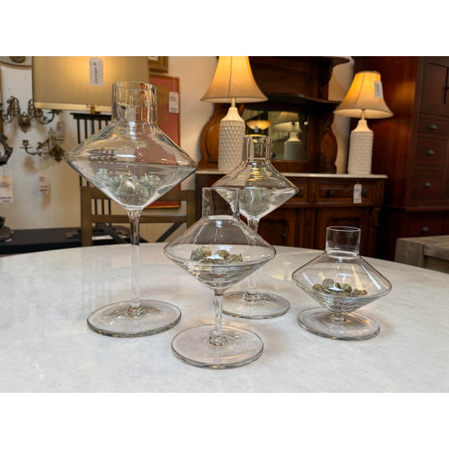 Modern Glass Pedestal Vessels + Seashells, Set of Four For Sale - Image 4 of 12