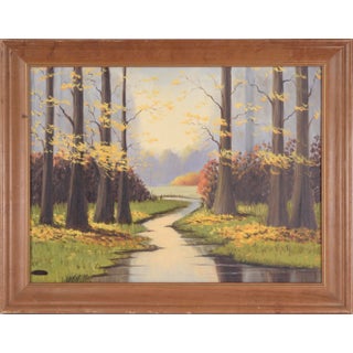 1960s "Stream in Autumn" Landscape Oil Painting by Lylia T. Shackelford, Framed For Sale