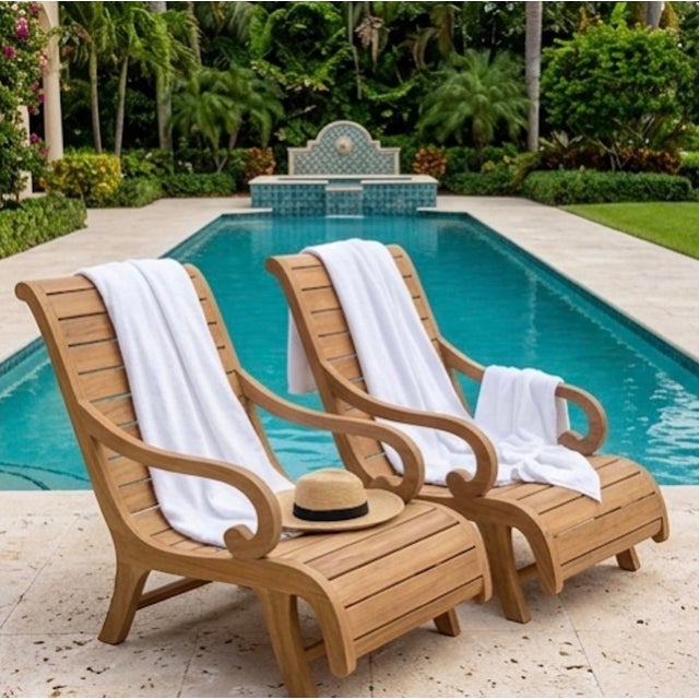 Pair of Vintage Solid Teak Sculptural Steamer-Style Chaise Lounge Chairs For Sale - Image 9 of 12