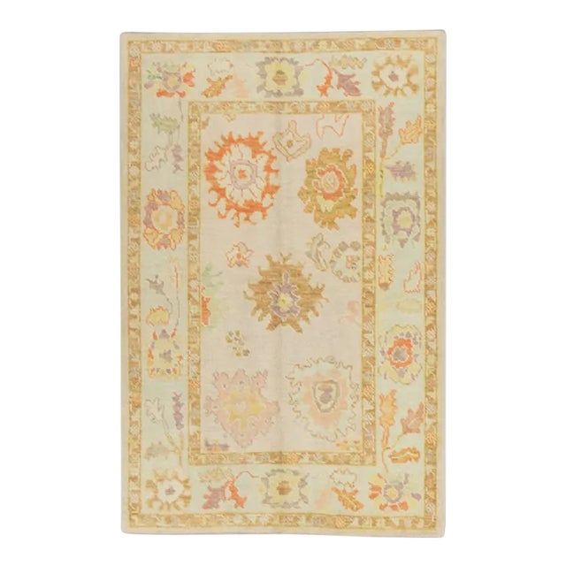 Oriental Hand Knotted Rug Turkish Oushak 4'2" x 6'2" For Sale