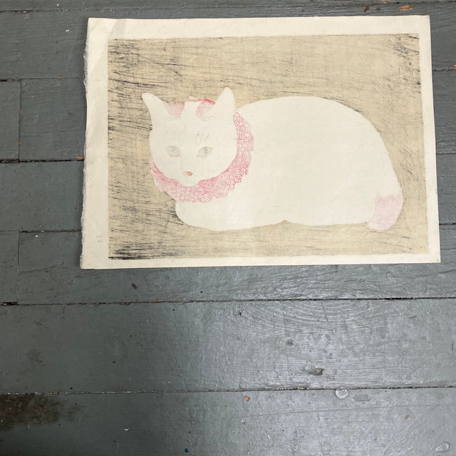 1940s 1940’s Original White Cat Shotei Takahashi Wood Block Original Print Japanese For Sale - Image 5 of 5