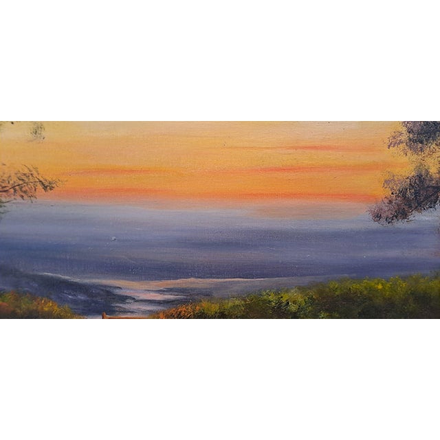 Hilly Landscape at Sunset with a Stream, 20th Century, Oil Painting on Canvas, Framed For Sale - Image 3 of 13