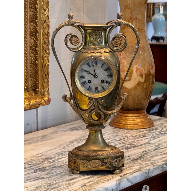 Metal 19th Century Neoclassical Brass Urn Clock For Sale - Image 7 of 13