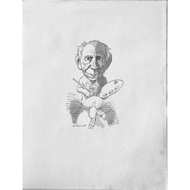 David Levin Bookplate Drawing: Pablo Picasso (c.1965, 8x10, Matted/Framed 14"x11") For Sale - Image 4 of 5