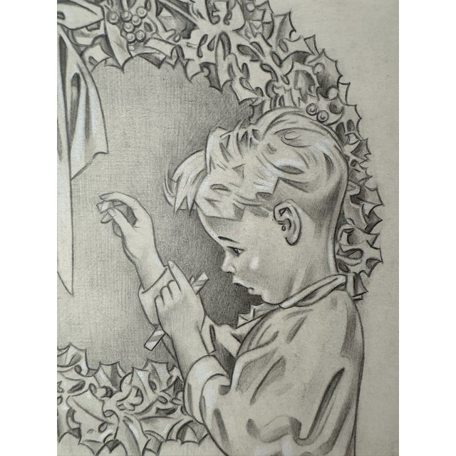 Original graphite pencil drawing by American artist and illustrator Theodore E. Schrock (1879–1952), depicting a young boy...