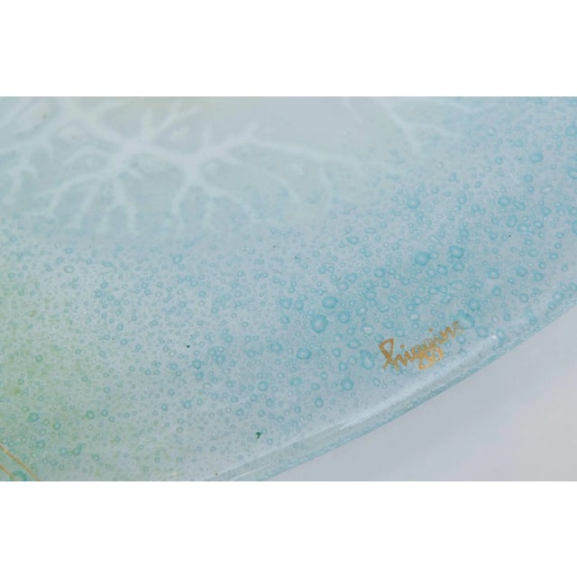 Turquoise Vintage Signed Higgins Fused Glass Platter Amoeba Pattern , 1960's For Sale - Image 8 of 8