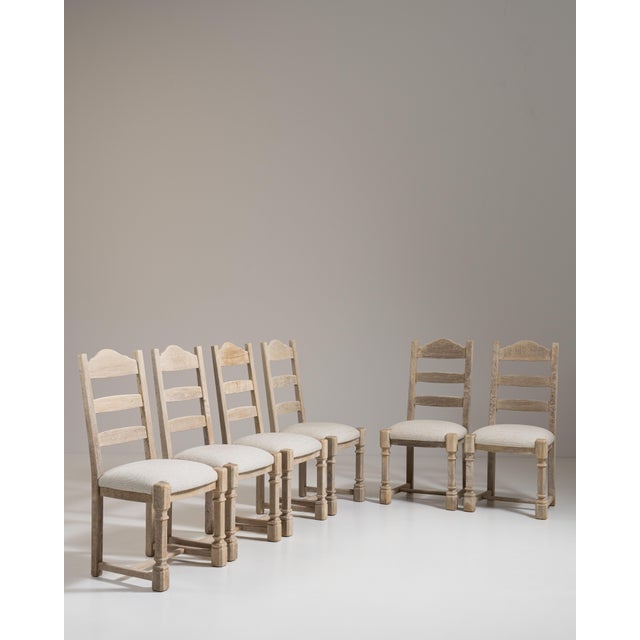 Set of Six 1970s French Beige Oak Dining Chairs with Upholstered Seats For Sale - Image 9 of 15