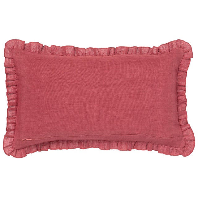 Textile Palais Ruffled Paisley Throw Pillow in Pink & Rust Linen (20” X 12”) For Sale - Image 7 of 7