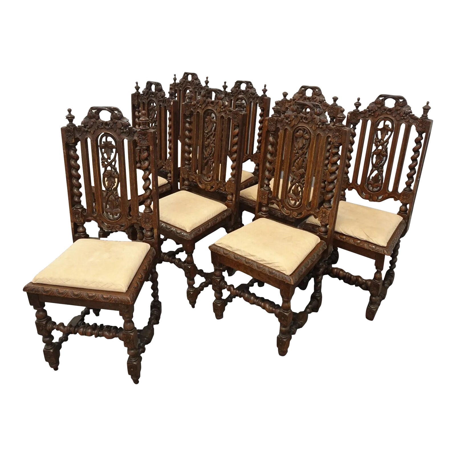 Set of Eight 19th Century French Renaissance Dining Chairs Barley Twist ...