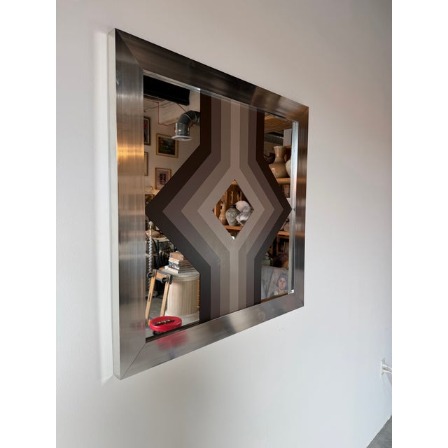Mid-Century Modern 1970s Vintage Greg Copeland Style Op Art Geometric Mirrored Wall Art, Signed For Sale - Image 3 of 13