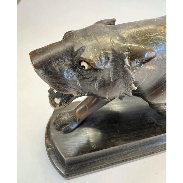 Dark Gray Vintage Horn Carving of a Ferocious Panther For Sale - Image 8 of 10