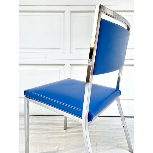 1970s Vintage Bright Blue and Steel Modern Side Chair For Sale - Image 5 of 13