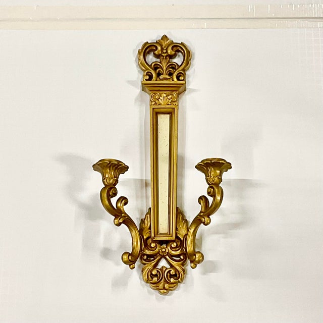 Syroco 1969 Vintage Neoclassical French Empire Style Syroco Candle Holder Sconce, 2 Arm. For Sale - Image 4 of 10