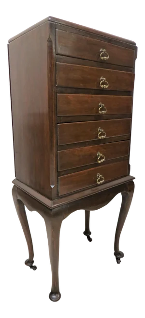 Vintage English Burled Mahogany 6 Drawer Lingerie Chest