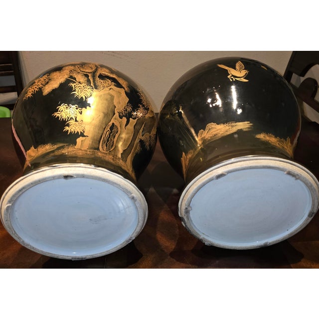 Asian Pair of Mirror Black Ginger Jars For Sale - Image 3 of 5