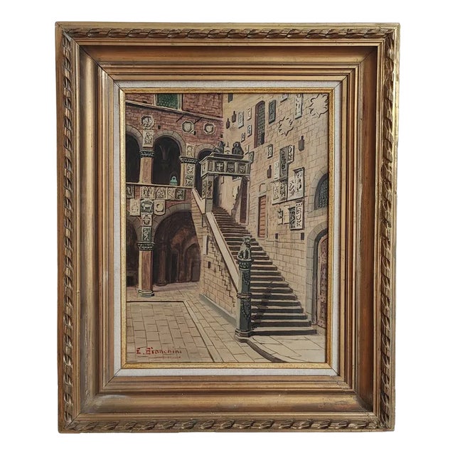 Enrico Bianchini, Firenze Cortile del Bargello, Oil on Canvas, Framed For Sale
