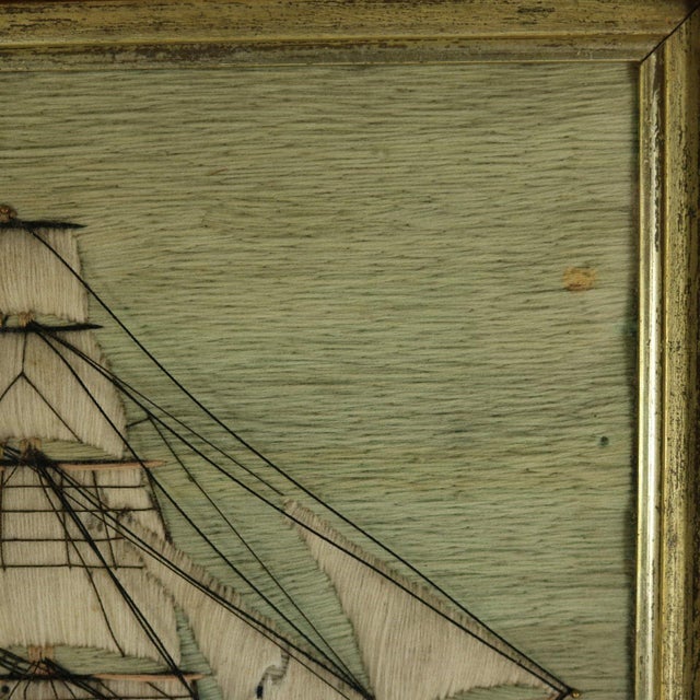 Antique Woolie Sailor's Woolwork Embroidery of a Ship For Sale - Image 10 of 12