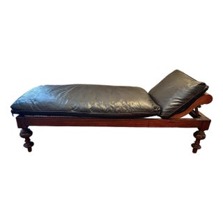 Mid 20th Century Colonial Cane Back Chaise Lounge With Custom Italian Leather Cushion For Sale