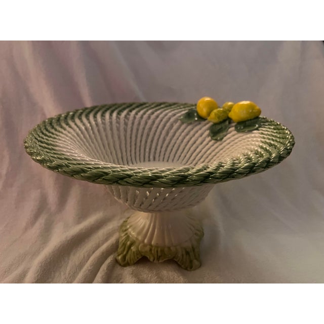Ceramic 1990s Lanzarin Ceramiche Italian Hand-Painted Ceramic Basket With Lemons and Pedestal For Sale - Image 7 of 15