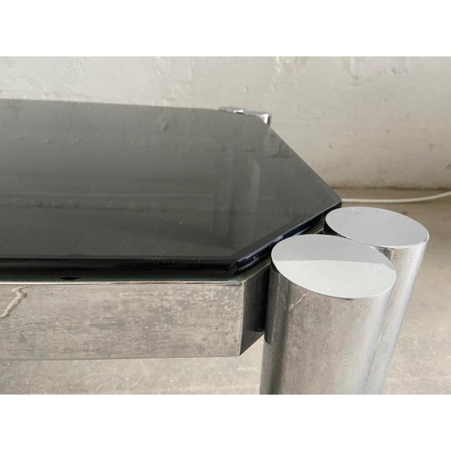 Gray Italian Mid-Century Modern Smoked Glass & Chrome Coffee Table, 1970s For Sale - Image 8 of 11