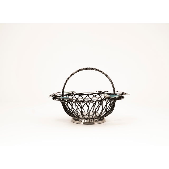 Hollywood Regency Wire Basket with Floral Decor, 1950s For Sale - Image 10 of 10