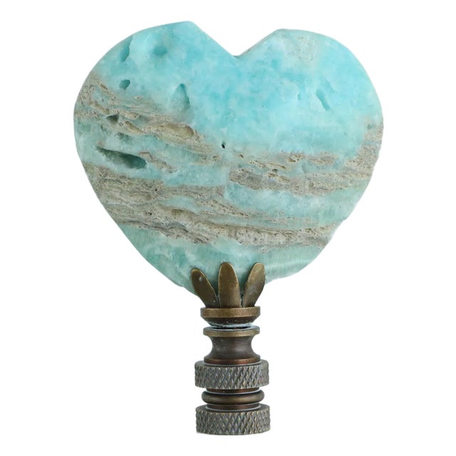 Amazonite Heart Lamp Finial on Limed Bronze Hardware For Sale