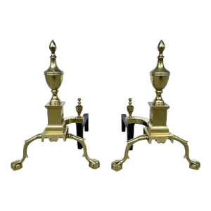 Massive Regency Style Brass With Claw Feet Rooster Spur Fire Place Andirons