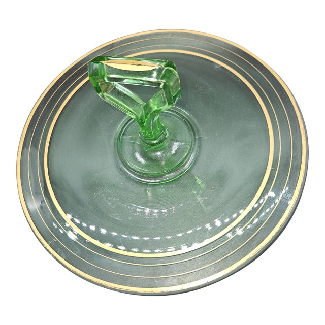 Antique Early 20th Century Center Handle Green Depression/Uranium Glass Serving Platter For Sale