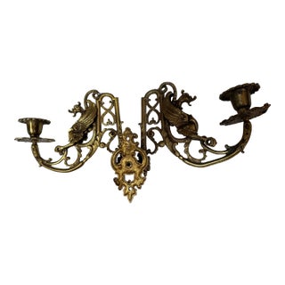 Antique Ornate Brass Double Arm Piano Sconce For Sale