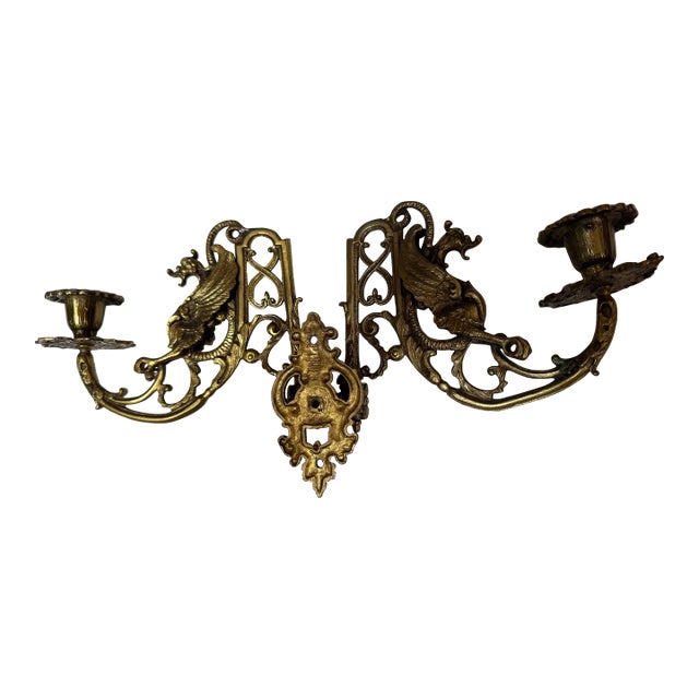 Antique Ornate Brass Double Arm Piano Sconce For Sale